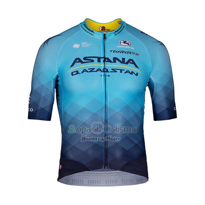 Astana Qazaqstan Team Ropa Ciclismo Culotte Corto 2022 Mangas Cortas Azul AMarillo